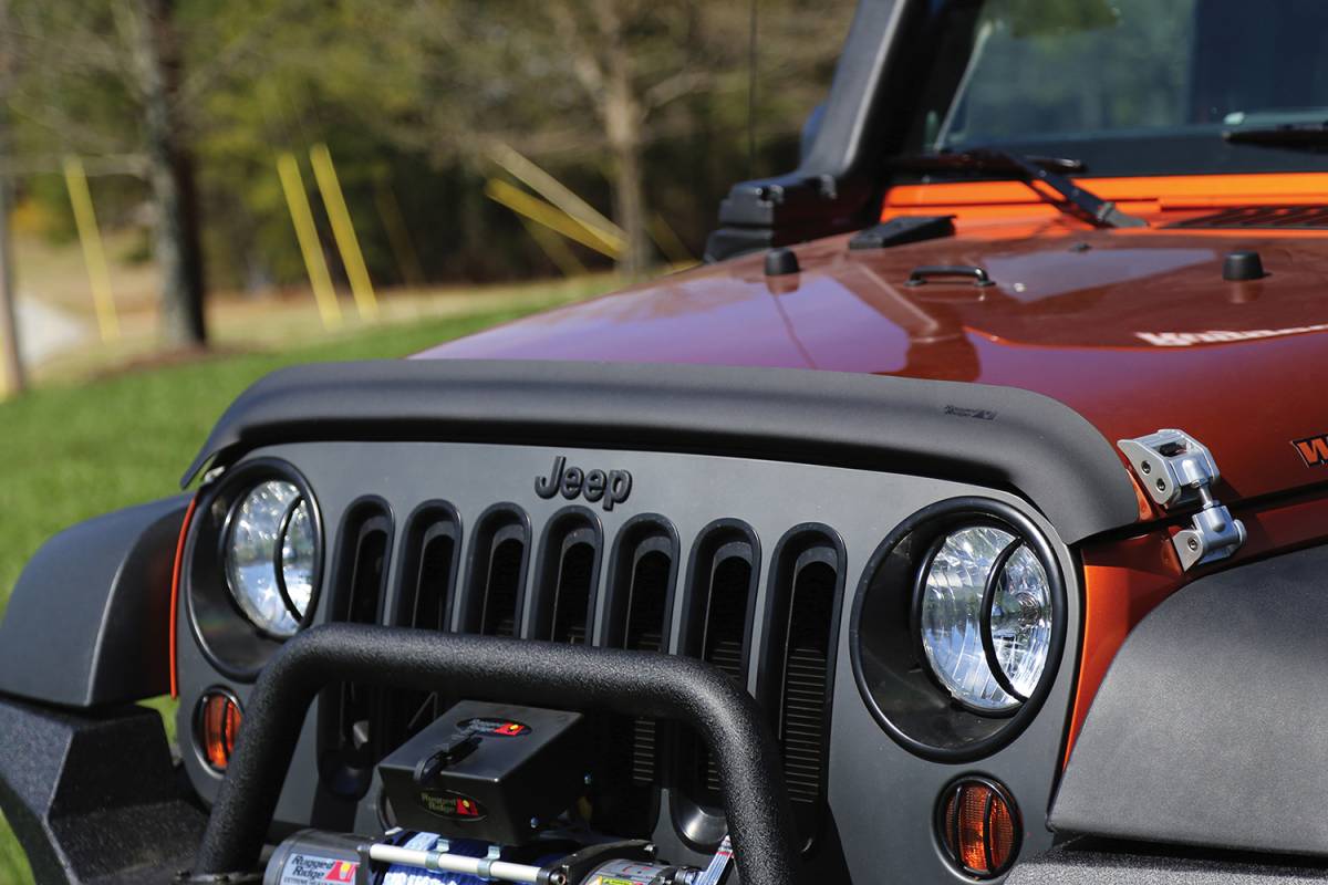 Rugged Ridge Hood Bug Deflector, Matte Black; 07-18 Jeep Wrangler JK/JKU  # Hood Bug Deflector, Matte Black; 07-18 Jeep Wrangler JK/JKU |  Nelson Truck