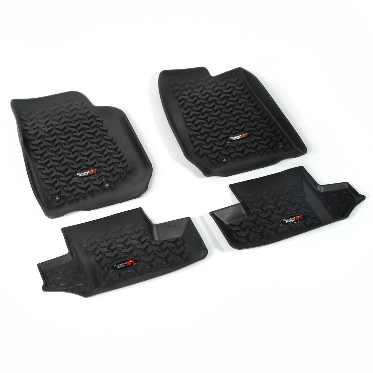 Rugged Ridge All Terrain Floor Liner Kit, Black; 07-18 Jeep Wrangler JK, 2  Door # All Terrain Floor Liner Kit, Black; 07-18 Jeep Wrangler JK,  2 Door | Nelson Truck