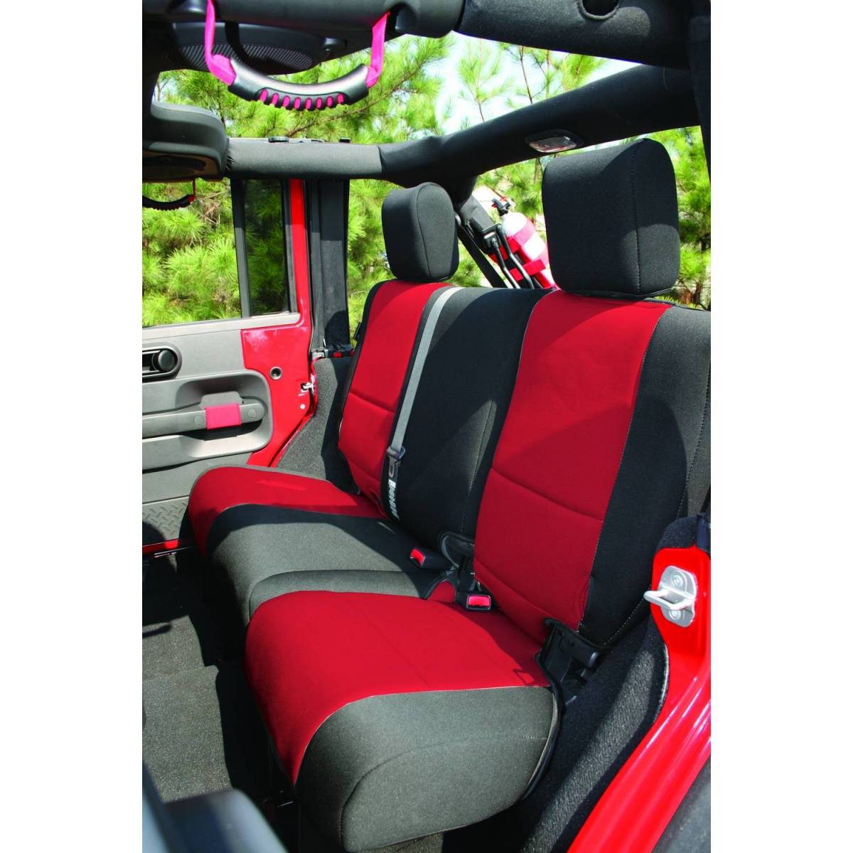 Rugged Ridge Seat Cover, Rear, Neoprene Black/Red; 07-18 Jeep Wrangler JKU  # Seat Cover, Rear, Neoprene Black/Red; 07-18 Jeep Wrangler JKU |  Nelson Truck