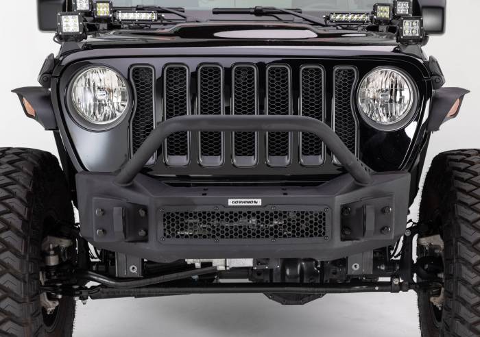 Go Rhino - Go Rhino - 331101T - Rockline Winch & LED Ready Front Stubby Bumper with Over rider Light Mount Bar