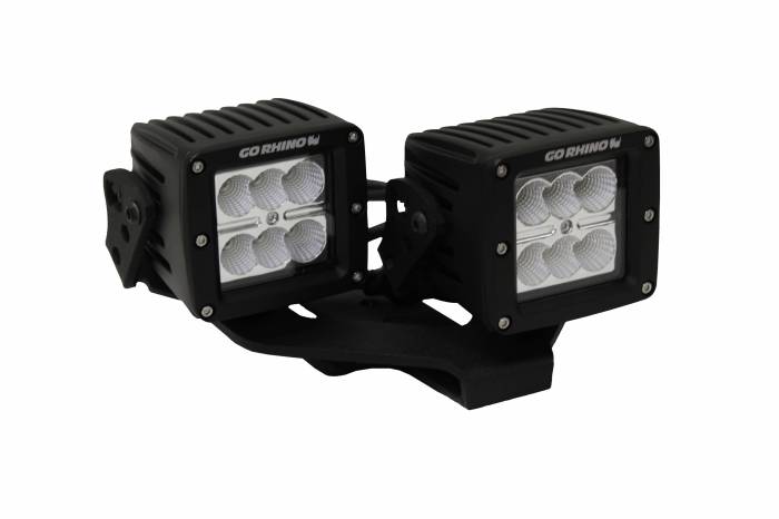 Go Rhino - Go Rhino - 732231T - Jeep Wrangler JL & JLU Center Hood Mount for dual 3in LED cubes with offset mount
