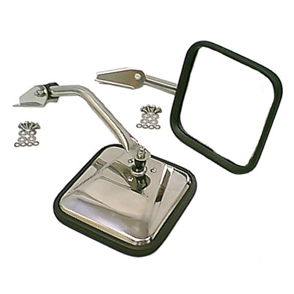Rugged Ridge - Side Mirrors with Convex Mirror, Stainless Steel; 55-86 Jeep CJ Models