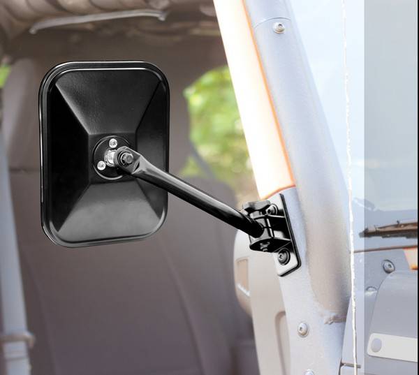 Rugged Ridge - Quick Release Side Mirror, Black, Rectangular; 97-16 Jeep Wrangler