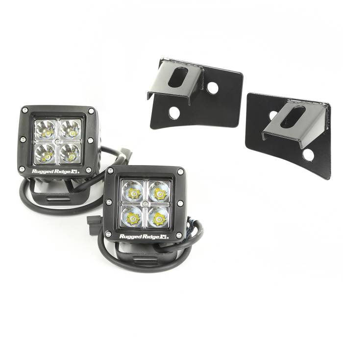 Rugged Ridge - Windshield Bracket LED Kit, Black, Square; 07-16 Jeep Wrangler JK