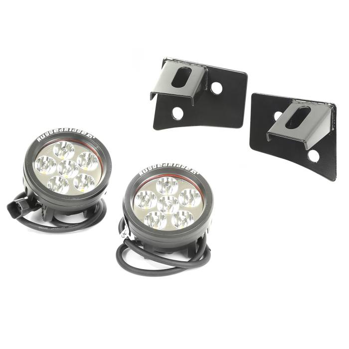 Rugged Ridge - Windshield Bracket LED Kit, Black, Round; 07-16 Jeep Wrangler JK
