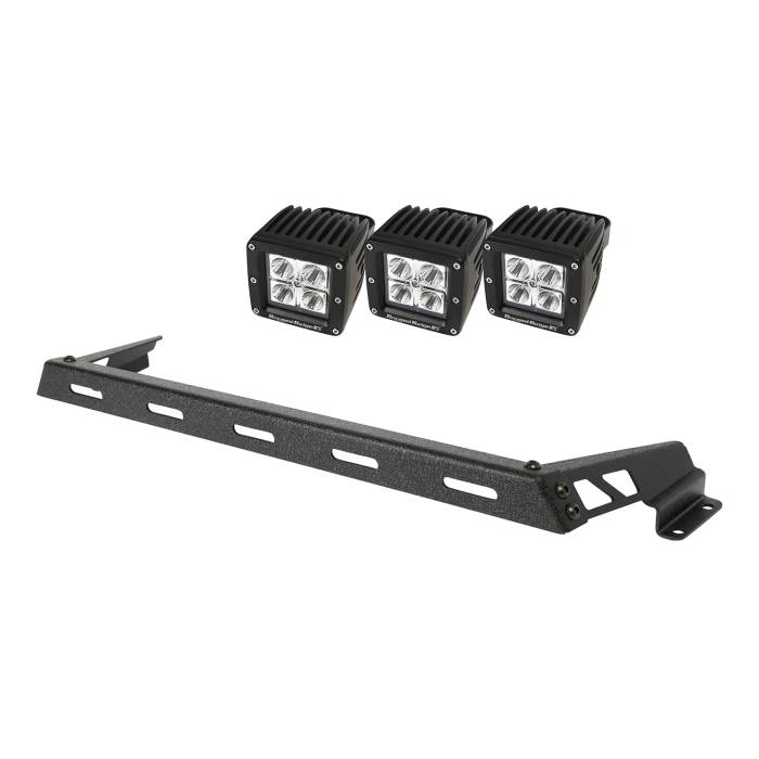 Rugged Ridge - Hood Light Bar Kit, Textured Black, 3 Square LEDs; 07-16 Jeep Wrangler