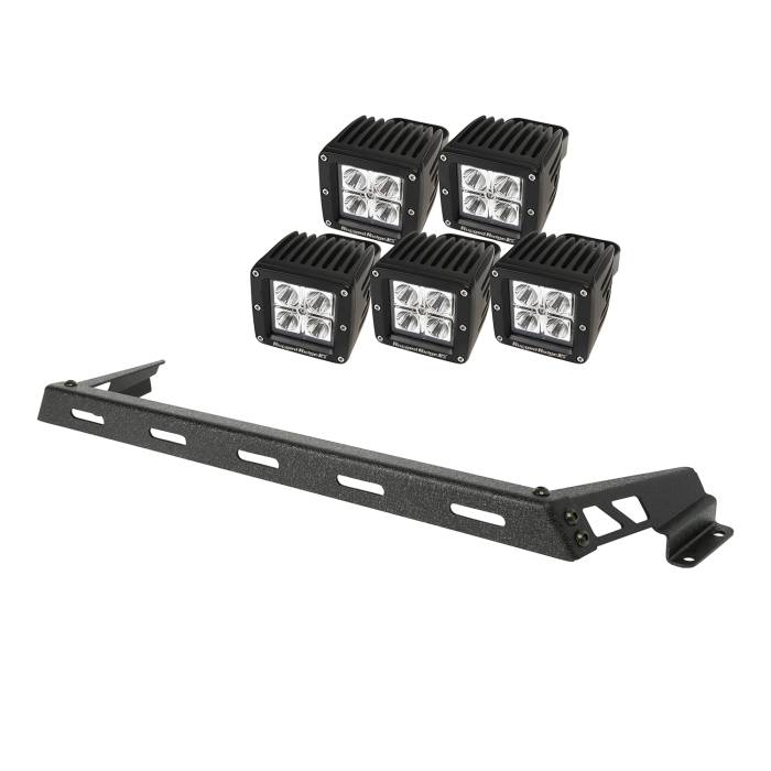 Rugged Ridge - Hood Light Bar Kit, Textured Black, 5 Square LEDs; 07-16 Jeep Wrangler