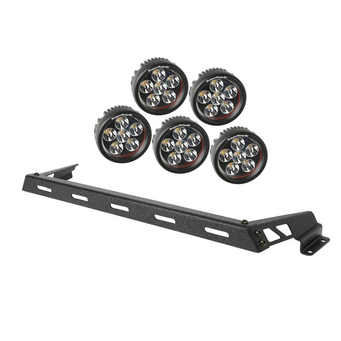 Rugged Ridge - Hood Light Bar Kit, Textured Black, 5 Round LEDs; 07-16 Jeep Wrangler