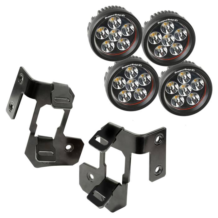 Rugged Ridge - A-Pillar Light Mount Kit, Semi-Gloss Black, Round LED; 07-16 Wrangler