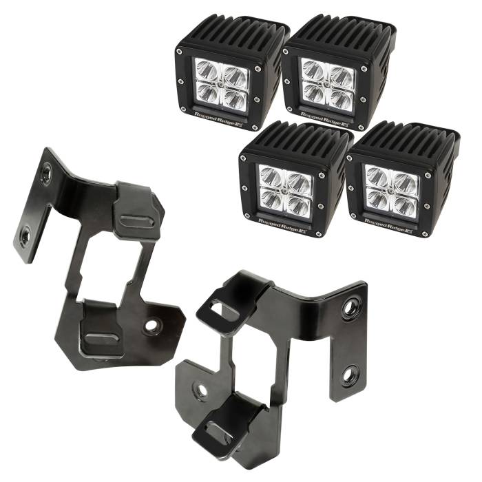 Rugged Ridge - A-Pillar Light Mount Kit, Semi-Gloss Black, Square LED; 07-16 Wrangler