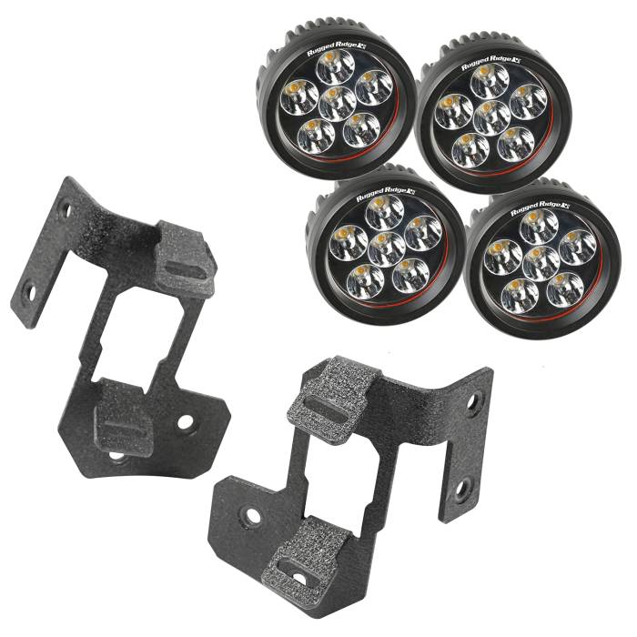 Rugged Ridge - A-Pillar Light Mount Kit, Textured Black, Round LED; 07-16 Wrangler