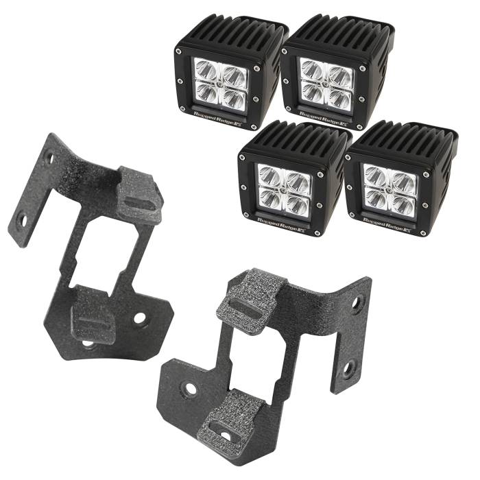 Rugged Ridge - A-Pillar Light Mount Kit, Textured Black, Square LED; 07-16 Wrangler