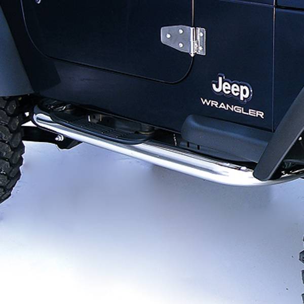 Rugged Ridge - Round Tube Side Steps, 3 Inch, Stainless Steel; 97-06 Jeep Wrangler TJ