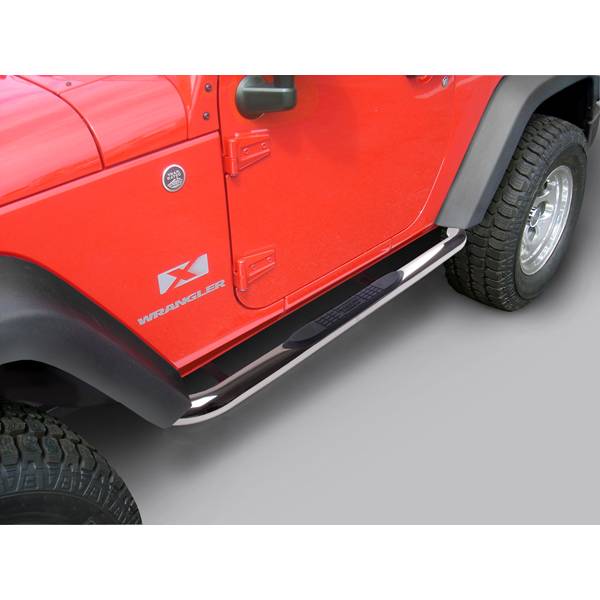 Rugged Ridge - Round Tube Side Steps, 3 Inch, Stainless; 07-16 Jeep Wrangler 2 Door