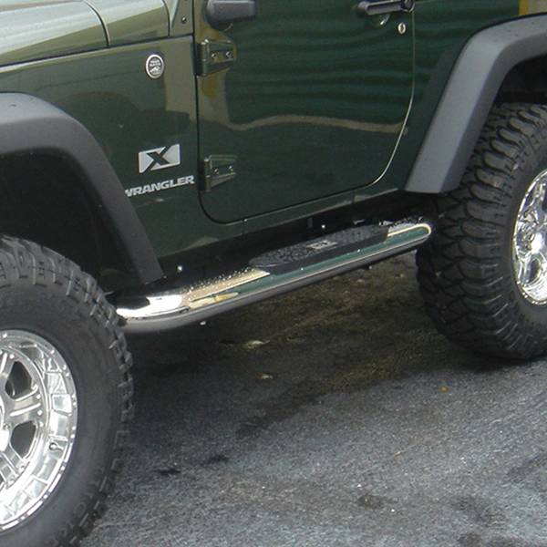 Rugged Ridge - 4 Inch Round Side Steps, Stainless Steel; 07-16 Jeep Wrangler JK