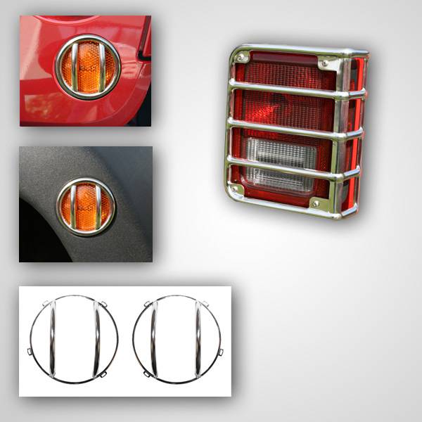 Rugged Ridge - 8 Piece Euro Guard Light Kit, Stainless Steel; 07-16 Jeep Wrangler JK