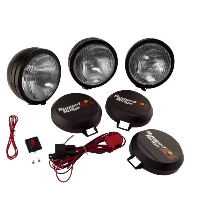 Rugged Ridge - 6 Inch Round HID Off Road Fog Light Kit, Black Steel Housing, Set of 3