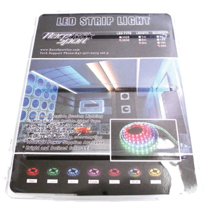 Race Sport - Race Sport 16ft (5M) 110V 20-Color RGB 3528 LED Strip w/ Remote (RS-5M-3528-RGB-110V)