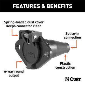CURT - CURT 6-Way Round Connector Socket 58130 - Image 2
