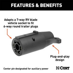 CURT - CURT 7-Way Round RV To 6-Way Round Adapter 57261 - Image 2