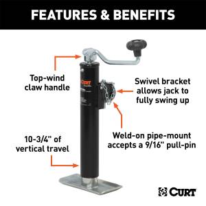 CURT - CURT Pipe Mount Swivel Jack 28350 - Image 2
