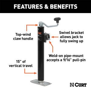 CURT - CURT Pipe Mount Swivel Jack 28356 - Image 2