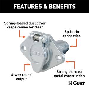 CURT - CURT 6-Way Round Connector Socket 58090 - Image 2